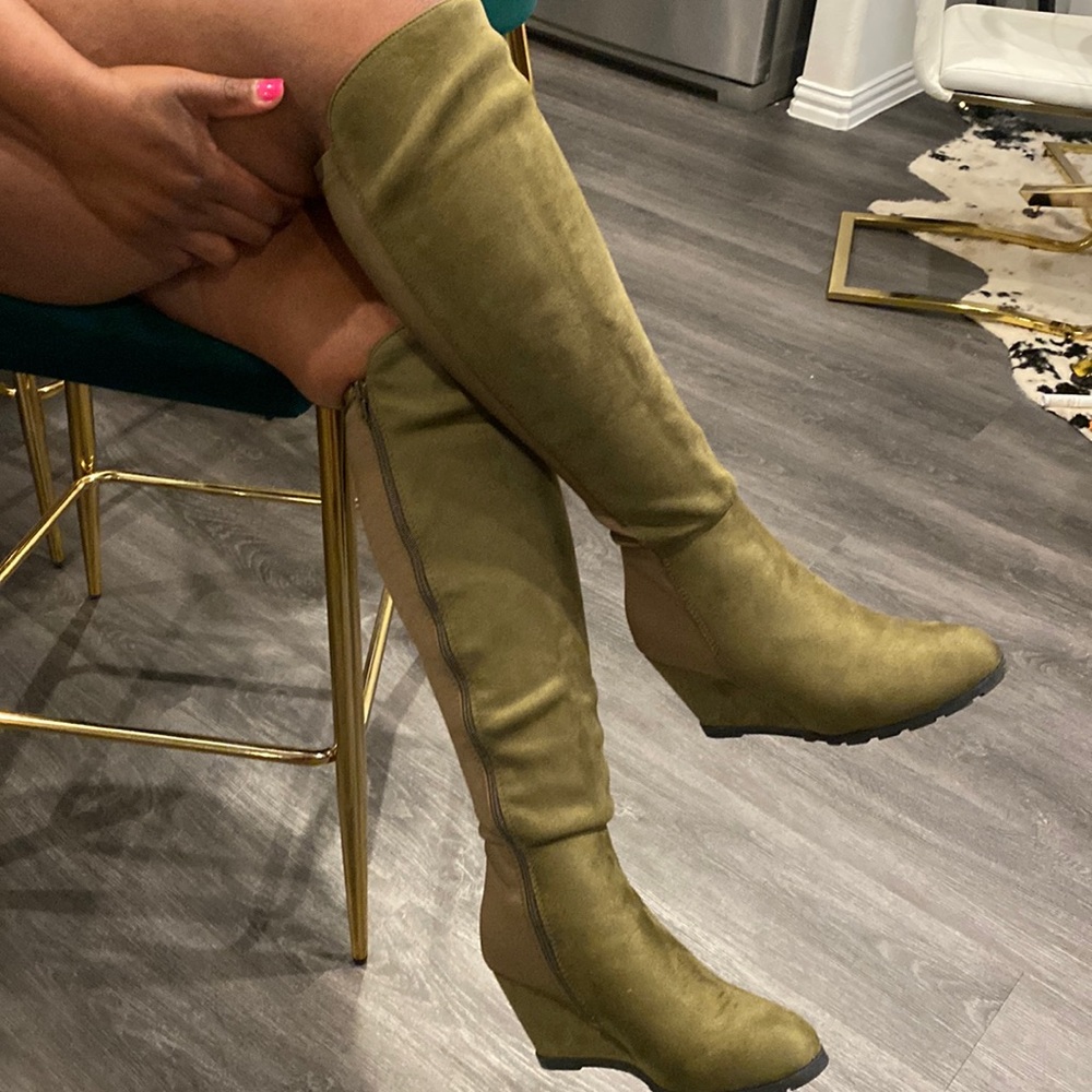 Olive green wedge boots